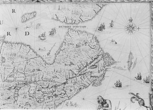 Mapa de Nueva Francia dedicado a Colbert por Duchesneau, Intendente, 1681 (detalle)